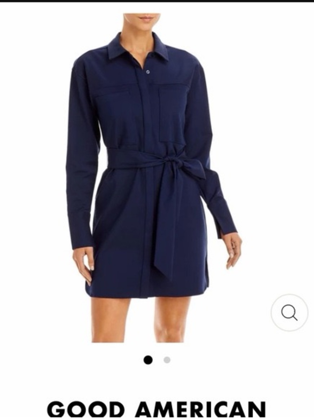 Good American Navy Long-Sleeve Shirt Dress with Tie Waist - #280
